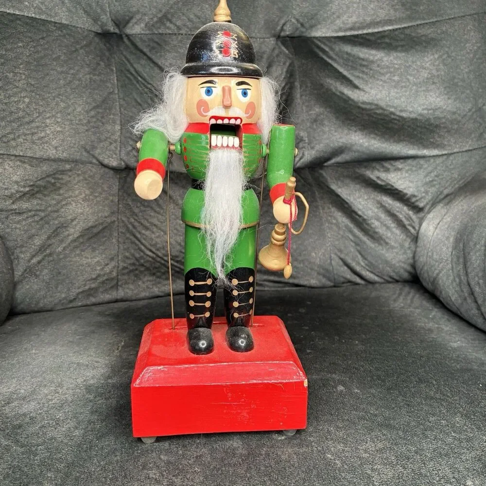 Wooden Animated Nutcracker W/Horn Music Box Moving Mouth & Arms 11